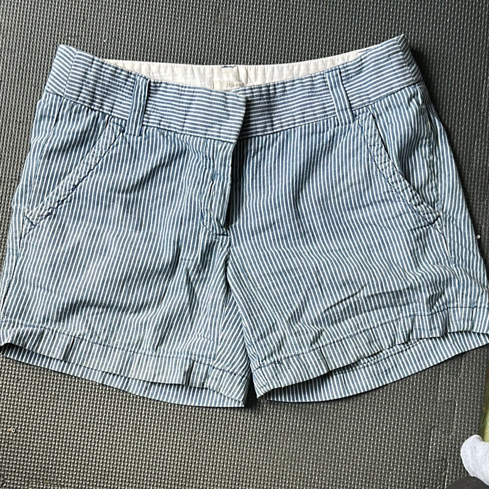 J. Crew Blue and White Bermuda Shorts with Pinstripe Design